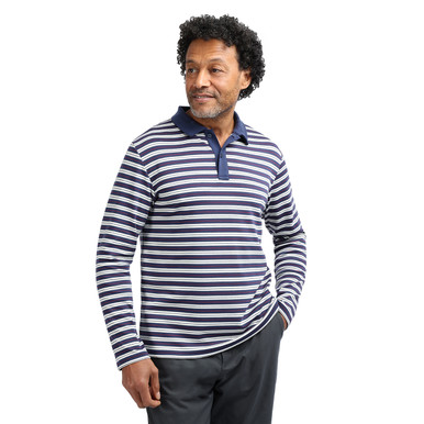Men's Strand Long Sleeve Polo Top Blue/Red Stripe