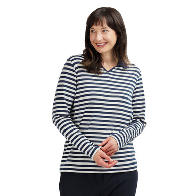 Women's Strand Long Sleeve Polo Top Blue Stripe