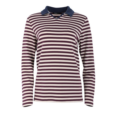 Women's Strand Long Sleeve Polo Top Purple Stripe hover