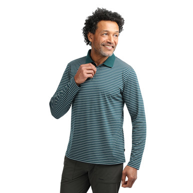 Men's Shoreline Long Sleeve Polo Green/Blue Stripe
