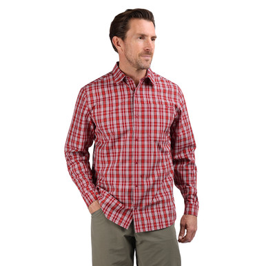 Men's Portreath Long Sleeve Shirt Garnet Red Check