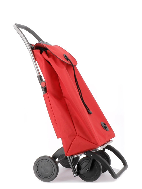 Vista lateral del carro de compra Rolser I-MAX MF rojo con chasis plegable