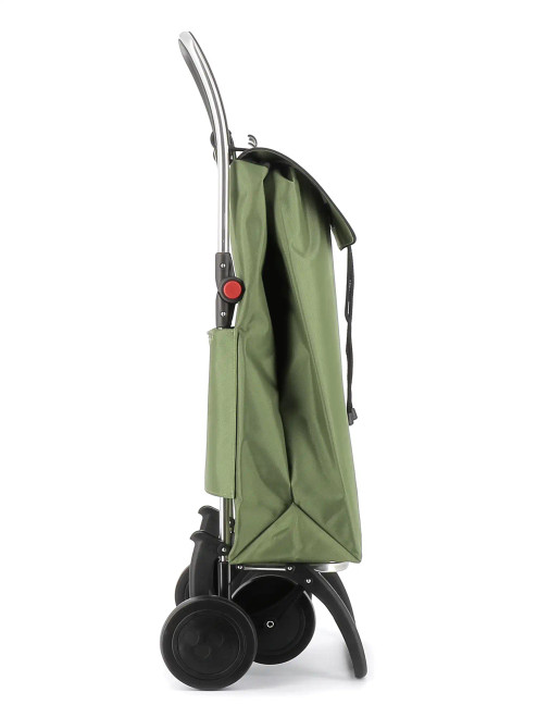 Perfil del carro Rolser I-MAX MF verde con chasis de aluminio y ruedas dobles