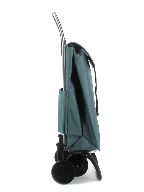 Vista lateral del carro de compra Rolser con bolsa color sea coast y chasis de aluminio