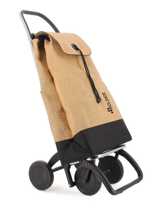 Carro de compra Rolser I-Max Yute color natural vista en ángulo con bolsa de yute