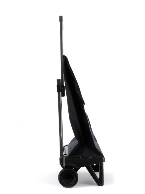 Vista lateral del carro de compra Rolser Plegamatic color marengo con ruedas y base de apoyo