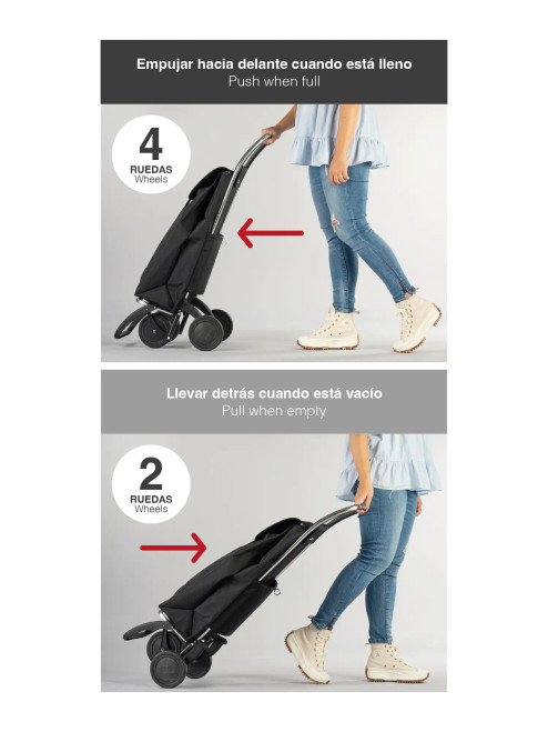 Carro de compra Rolser con sistema de 4 ruedas para empujar o 2 ruedas para tirar