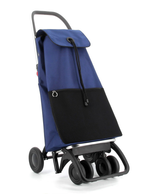 Perfil del carro Rolser azul-negro mostrando formato compacto y ruedas