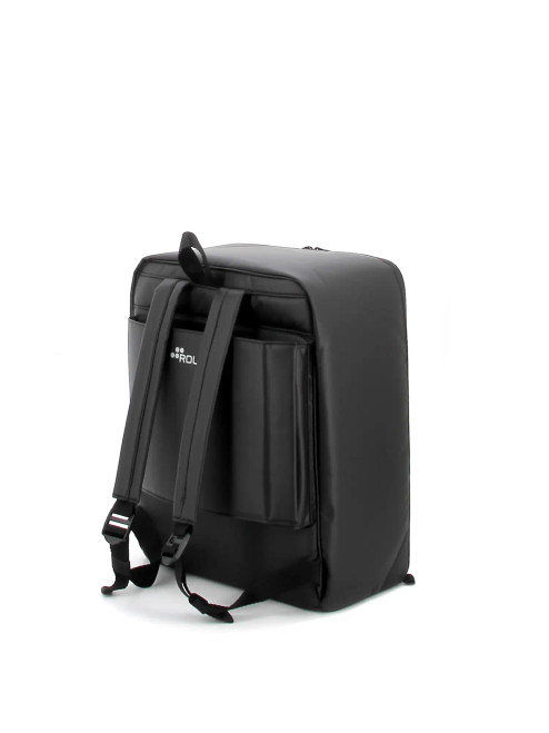 Mochila Rolser amarillo y negro vista trasera con asas ajustables
