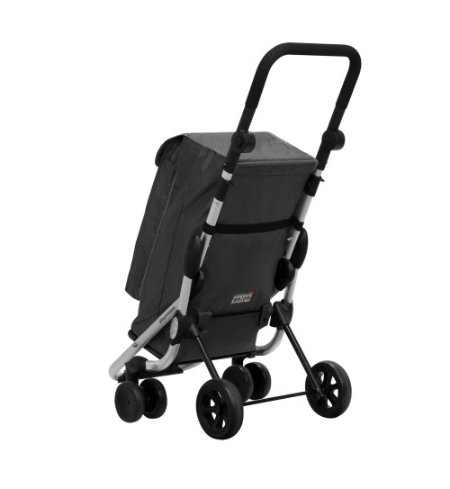 Detalle lateral del carro Playmarket go up antracita con estructura y ruedas