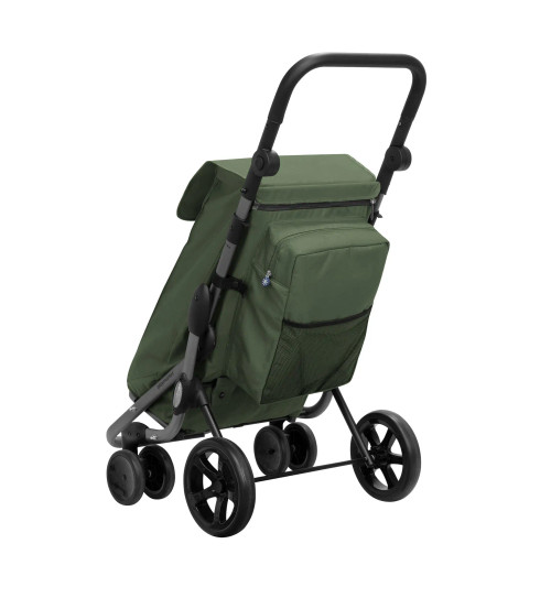 Carro de la compra Playmarket go plus color oliva vista trasera con bolsillo y compartimentos