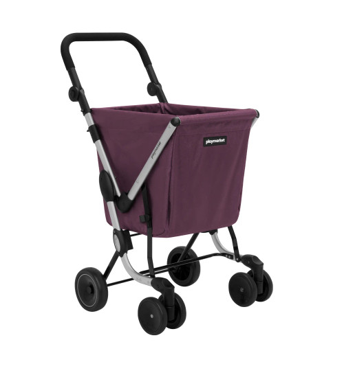 Carro Playmarket we go merlot en perspectiva con diseño de 4 ruedas