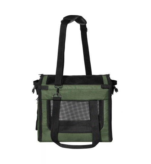 Transportín con asas del Playmarket easy go pets en color oliva con ventanas de ventilación