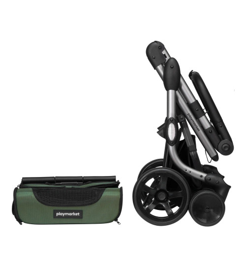 Carrito Playmarket we go pets color oliva plegado compacto para transporte