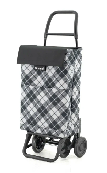 Carro de compra Garmol 4 ruedas cuadros negros vista lateral