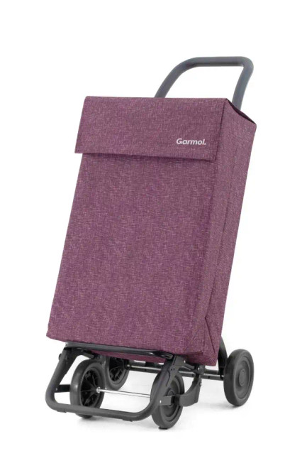 Carrito de compra Garmol berenjena con chasis de 4 ruedas en posición inclinada