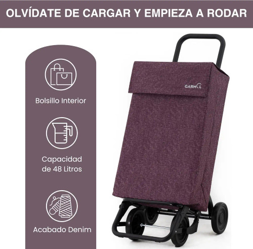 Carro de compra Garmol con bolsillo interior y capacidad de 48 litros acabado denim