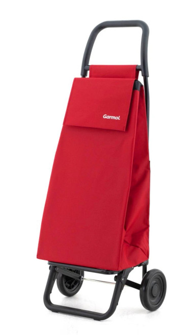 Carro de compra Garmol ster rojo con cuatro ruedas en vista en ángulo