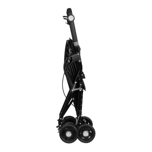 Carro de la compra Playcare care one negro en posición plegada lateral, compacto y fácil de guardar