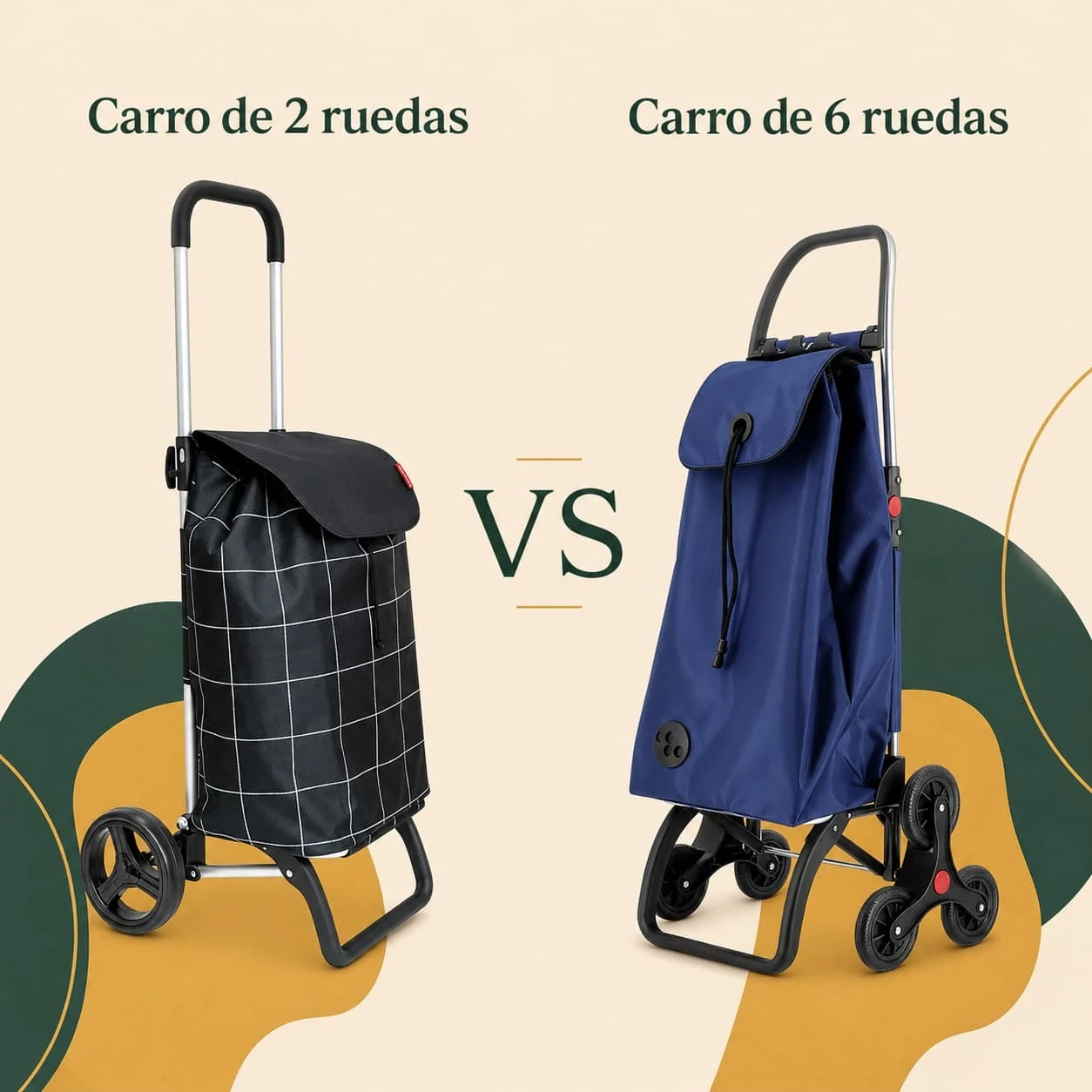 Comparativa entre carro de compra de 2 ruedas y carro de compra de 6 ruedas