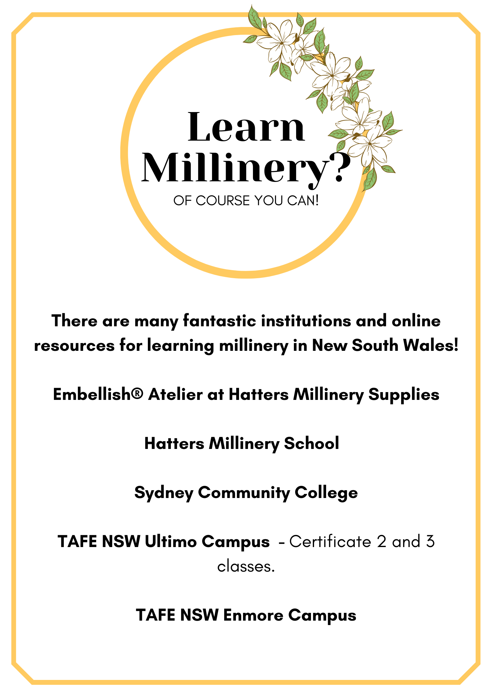 Where Can I  Learn Millinery? 