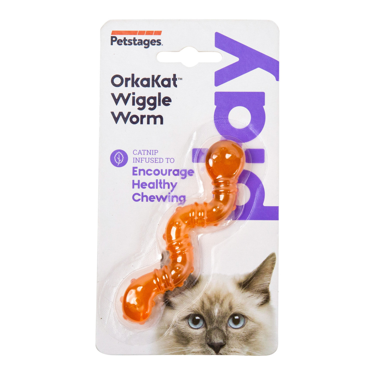 Petstages Orkakat Wiggle Worm Dental Cat Chew Toy, Orange, One-Size