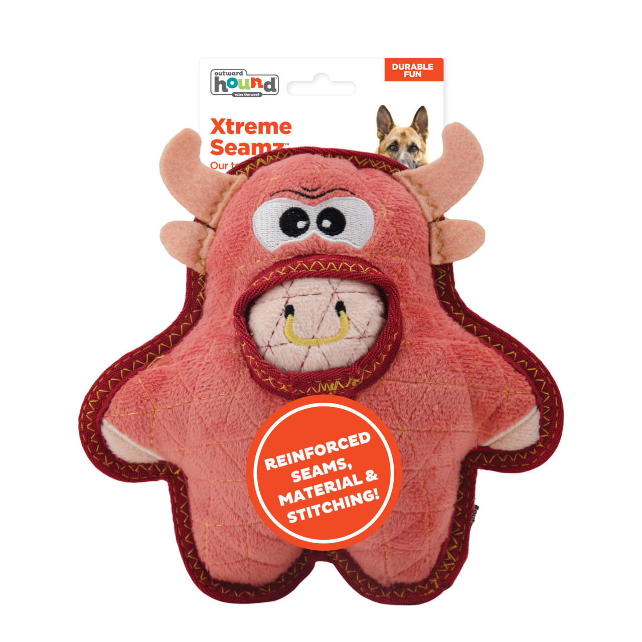 Xtreme Seamz Bull Plush Dog Toy, Pink, Medium