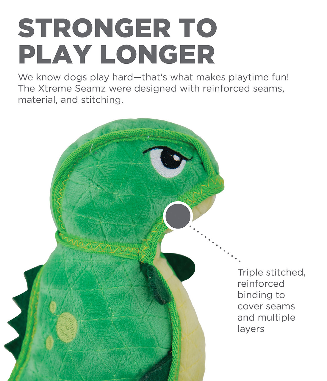 Outward Hound Xtreme Seamz Dino Plush Dog Toy, Green, Medium
