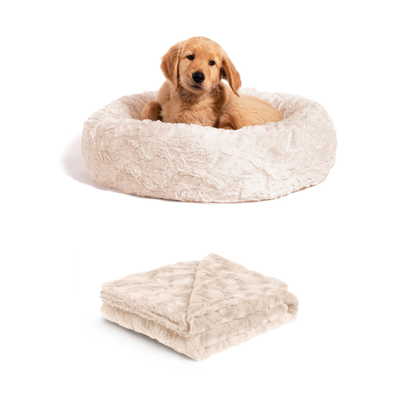 2 Piece Bundle: Donut Lux Bed, Throw Blanket Cat & Dog Bundle Set