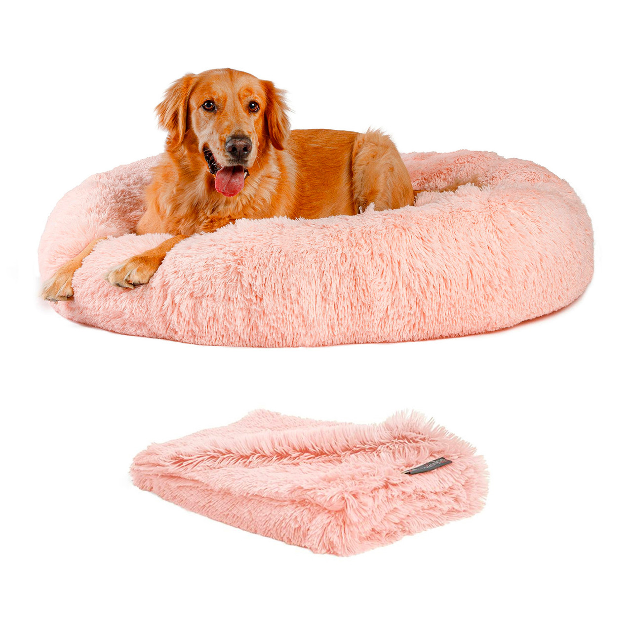 2 Piece Bundle: Donut Shag Bed, Throw Blanket Cat & Dog