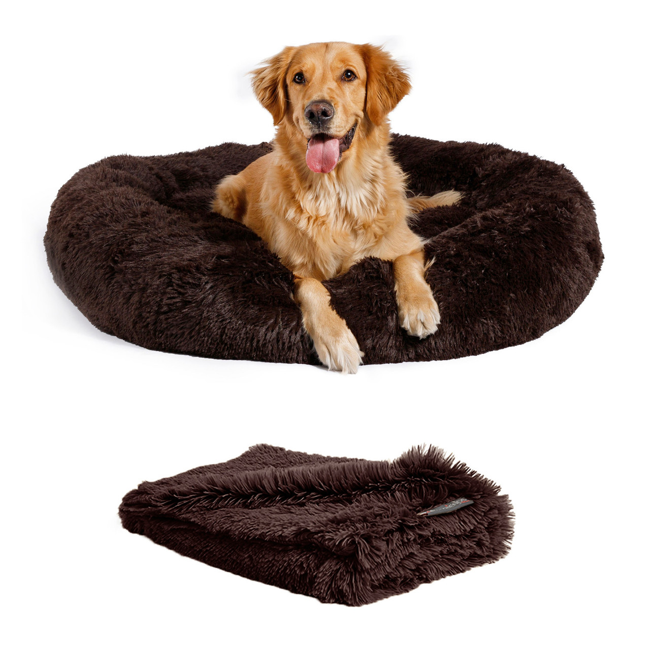 2 Piece Bundle: Donut Shag Bed, Throw Blanket Cat & Dog