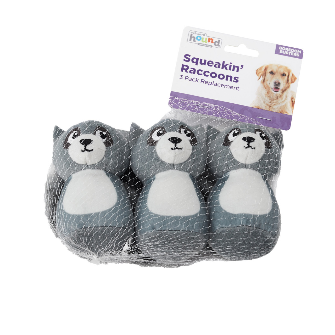 Outward Hound Invincibles Mini Grey Raccoon Plush Dog Toy, Small