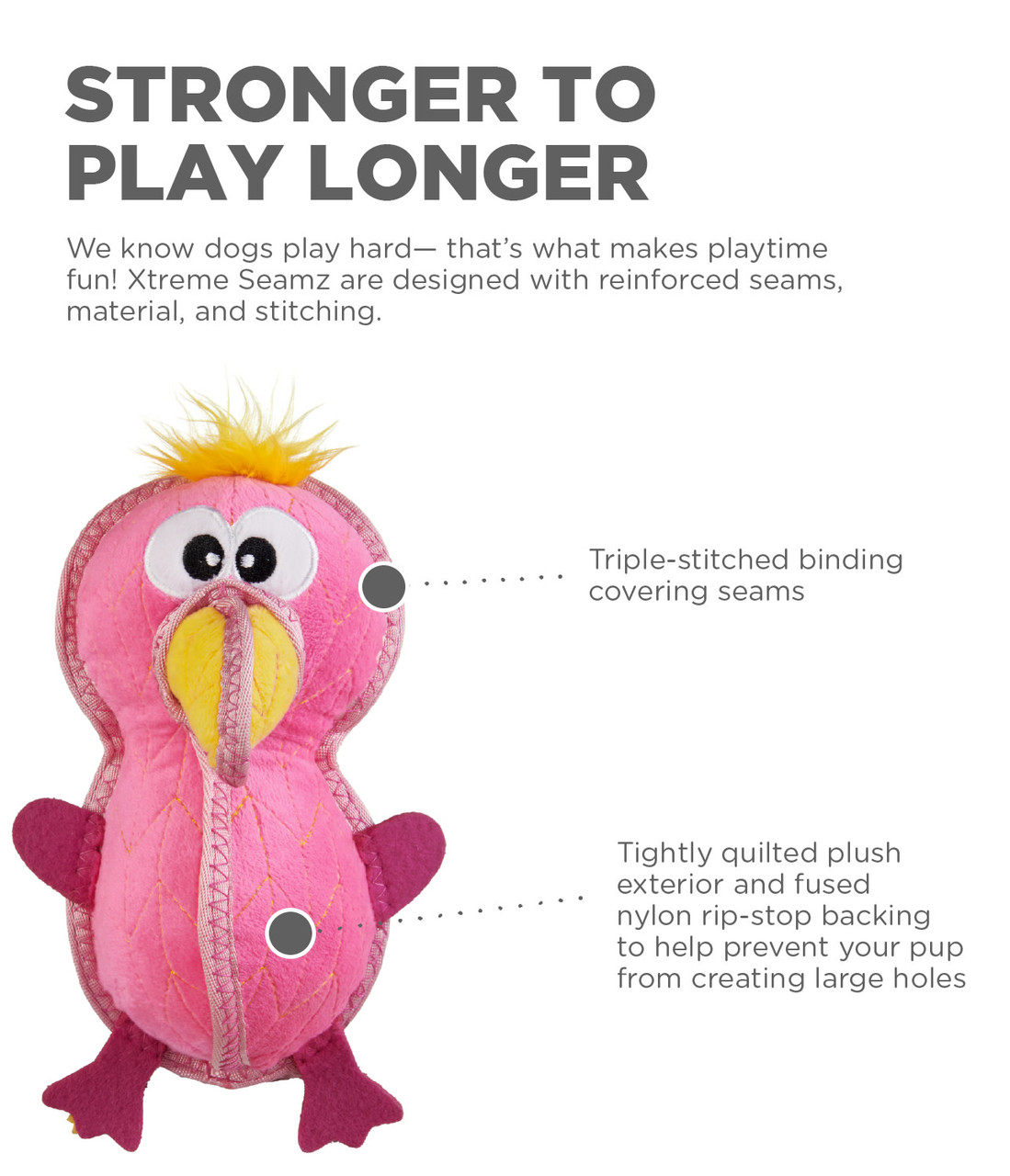 Outward Hound Xtreme Seamz Flamingo Dog Toy, Pink, Medium