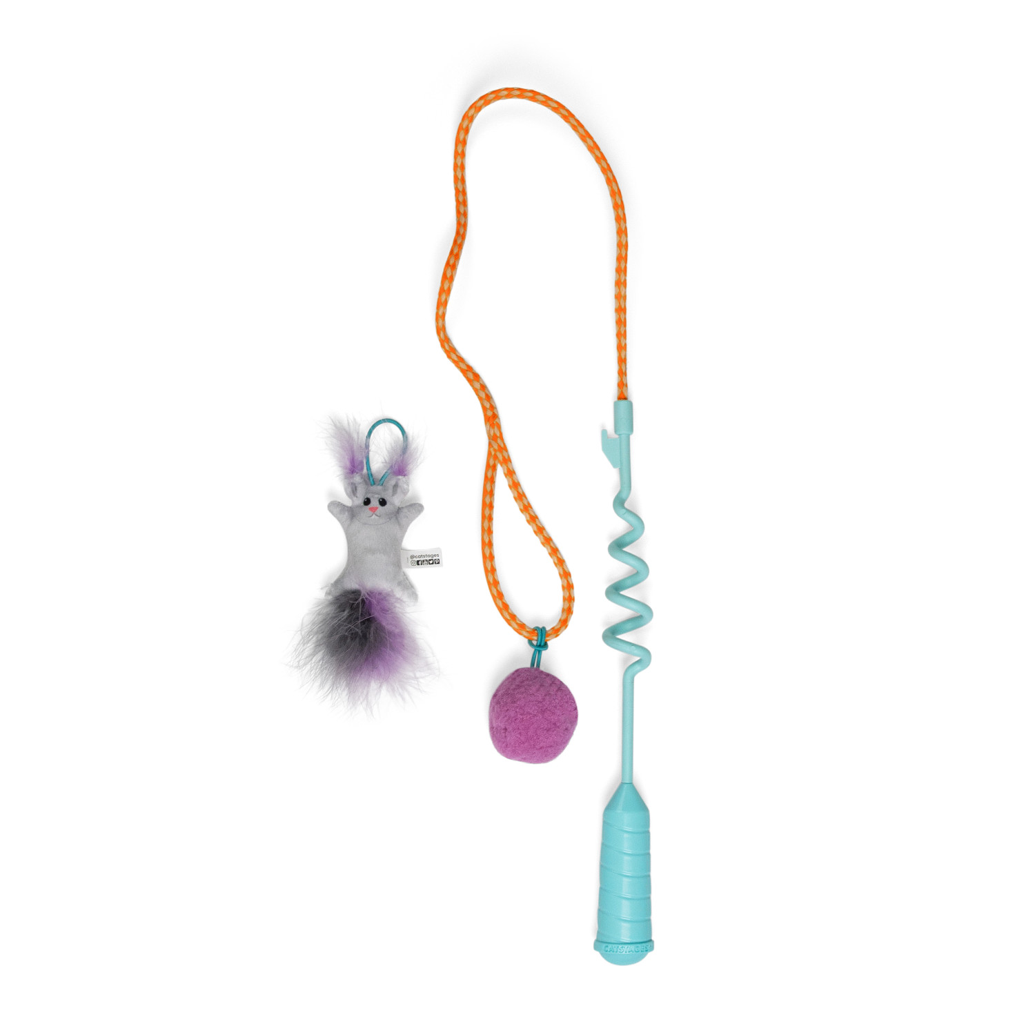Catstages by Catstages Cat-apult Spring Wand Cat Teaser Wand, Blue,