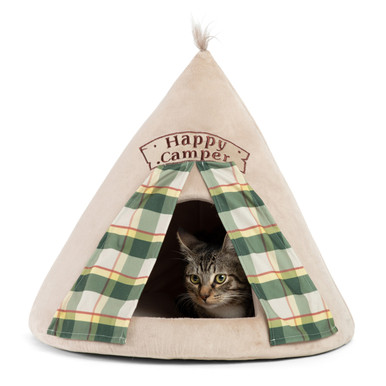 Product image for Meow Hut Happy Camper Cat Bed, Wheat