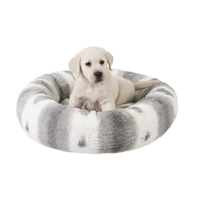 Product image for Patterned Lux Faux Fur Calming Donut Dog Bed, Grey, 23X23