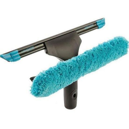 Moerman Combinator Complete, cleaning mop with a handle and a large blue microfiber roller for efficient cleaning.