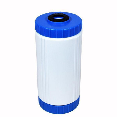 ProTool DI Filter 4.5in x 10in Blue/White RTU, water filter cartridge with blue top and bottom, cylindrical shape, used for water purification.