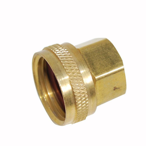 ProTool Fitting 3/4in GHT to 1/2in FNPT Swivel, brass plumbing fitting with threaded connections for flexible pipe installation.