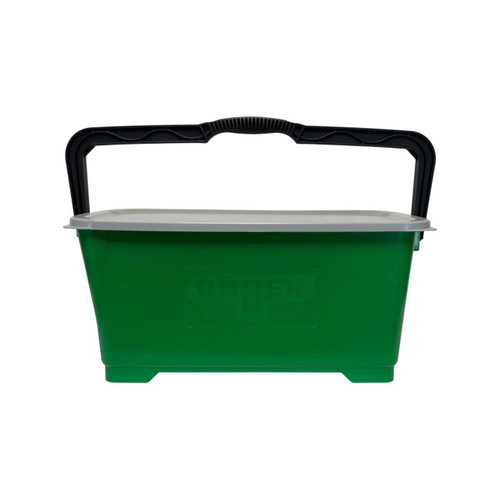 Unger Bucket BigPro Complete Unger, green cleaning bucket with black handle and gray lid for professional cleaning tools.