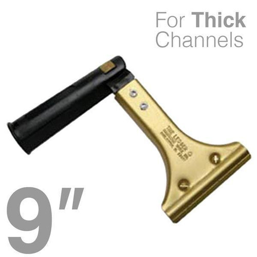 J.Racenstein Ledger Handle 9in Swivel for Thick Channel, gold and black handle tool designed for thick channels.