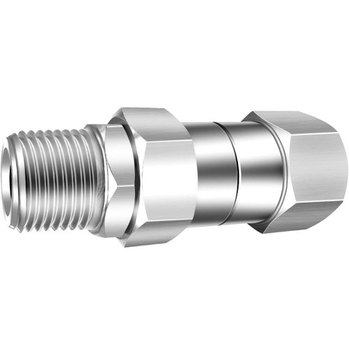 J.Racenstein Swivel 3/8in Male-Female 4500 psi, 350 degrees F, stainless steel connection with threaded and swivel fittings for high-pressure hydraulic systems.