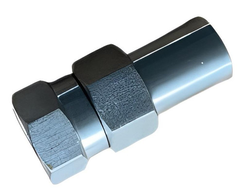 J.Racenstein Swivel 3/8in Female to 1/4in Female 4500psi, swivel fitting for hydraulic hoses with a metal construction and threaded connections.
