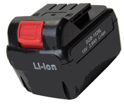 ProTool Chem Sprayer Replacement Battery, black lithium-ion battery with red power switch and label indicating 15V 4.64Ah 4.1Wh capacity.
