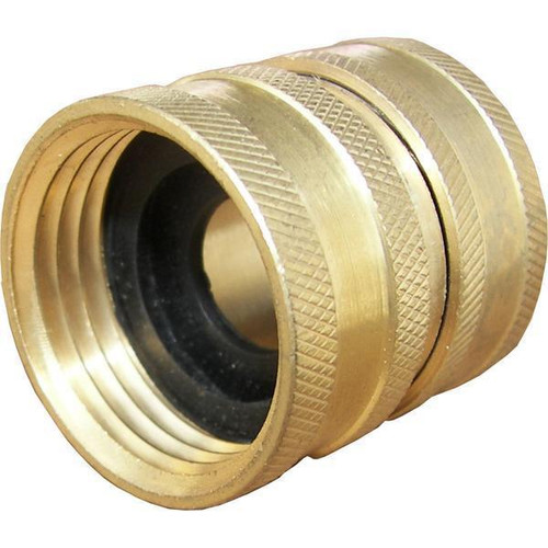 PressurePro GH QC Socket 3/4in GH x 1/2in NPT-F, brass quick connect socket for plumbing fittings with knurled surface for grip.