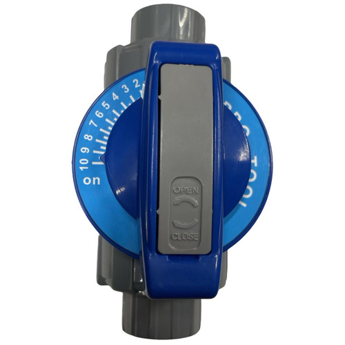 ProTool Valve Metering 1/2in ProTool, a blue and gray water valve with a rotary dial for controlling flow rate.