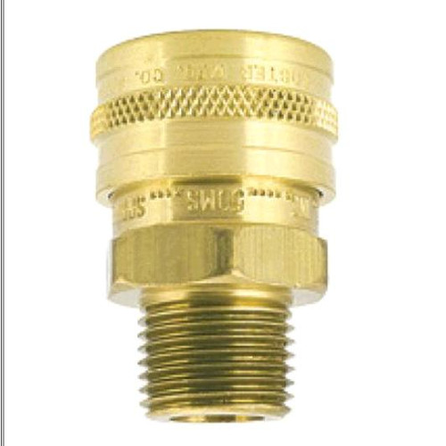 ProTool Coupler Brass QC 1/4in MPT, close-up of brass coupler fitting with threaded end for pneumatic or hydraulic connections.