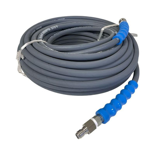 ProTool Pressure Washing Hose 4000psi 1 Wire, flexible high-pressure hose coiled with blue fittings for power washing equipment.