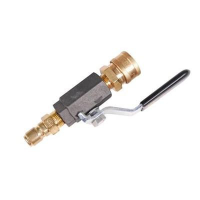 PressurePro Ball Valve Assy 3000psi w/QC, close-up of brass ball valve assembly with black lever handle and quick connect fitting for high-pressure applications