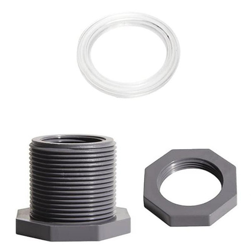 J.Racenstein Bulkhead Fitting 1/2in FNPT PVC, plastic plumbing fitting with a threaded nut, seal, and gland for secure pipe connection.